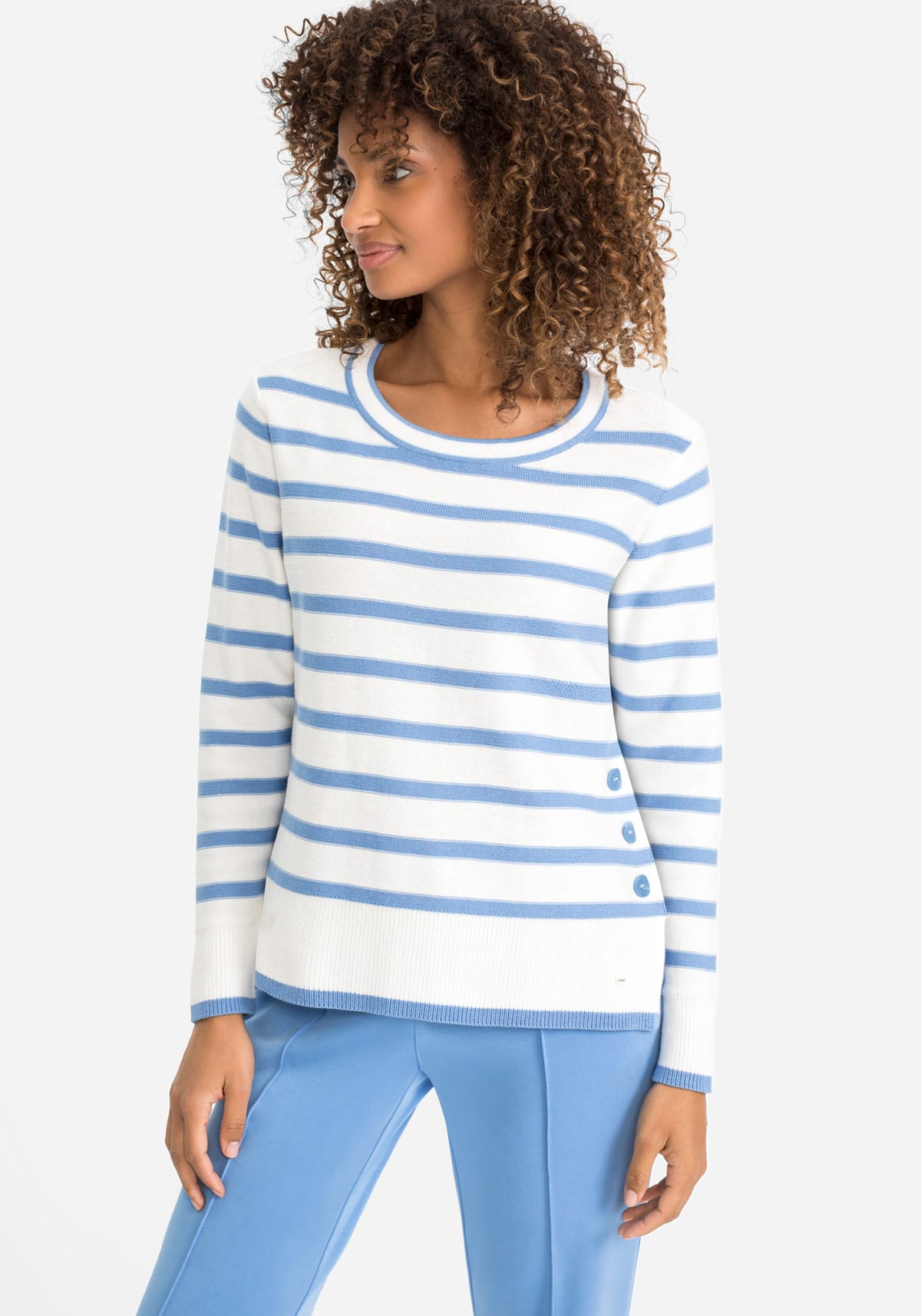 Long Sleeve Cotton Blend Round Neck Stripe Pullover
