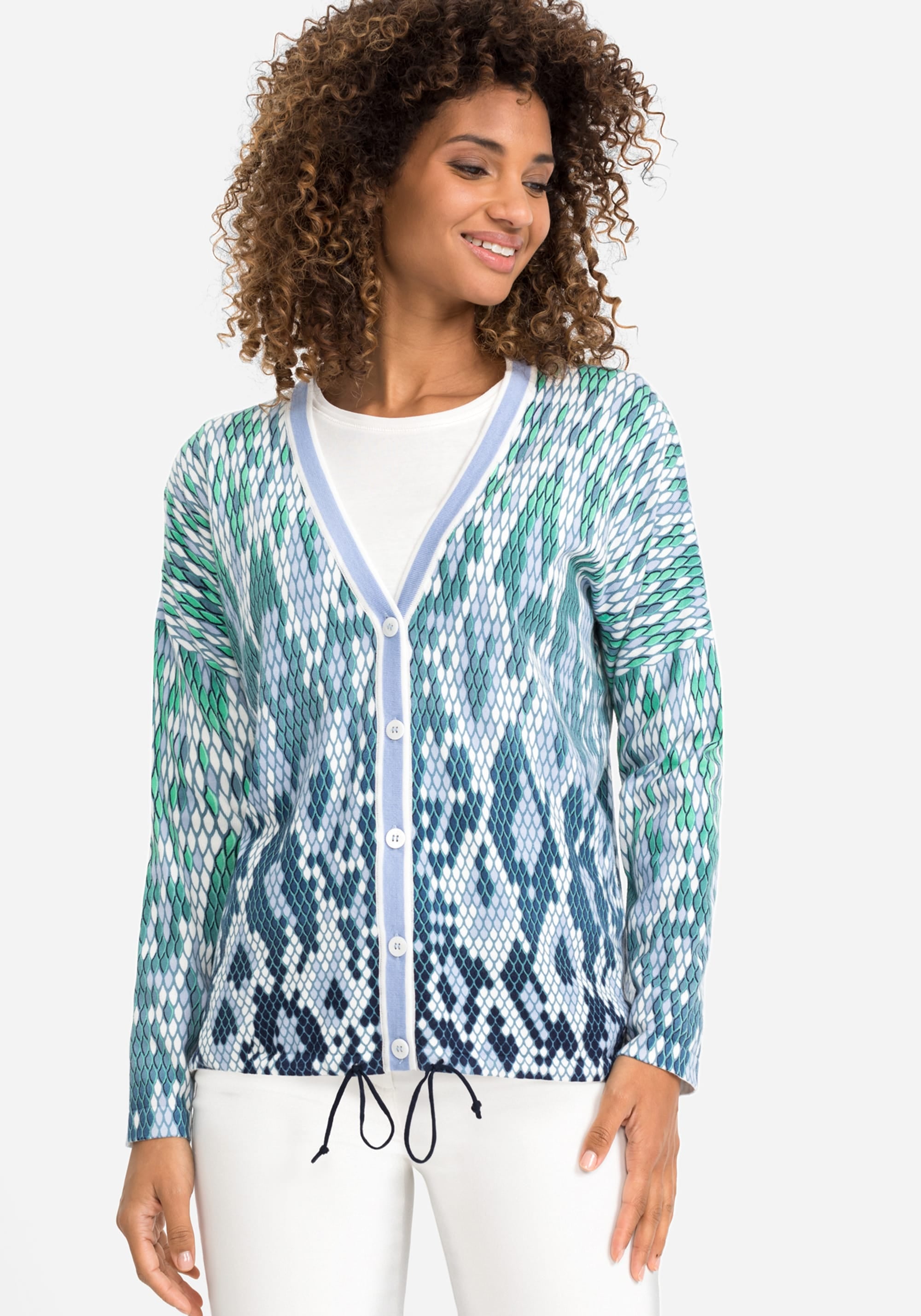 100% Cotton Long Sleeve Snake Motif Button Front Cardigan - Olsen Fashion  Canada