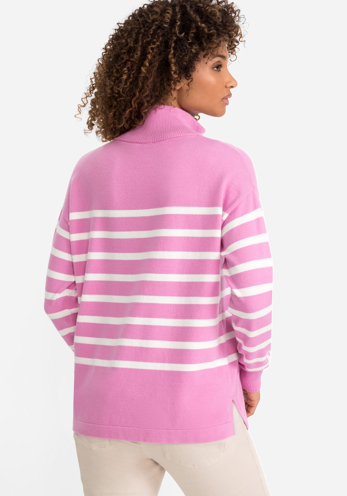 Long Sleeve Stripe Quarter Zip Mock Neck Sweater