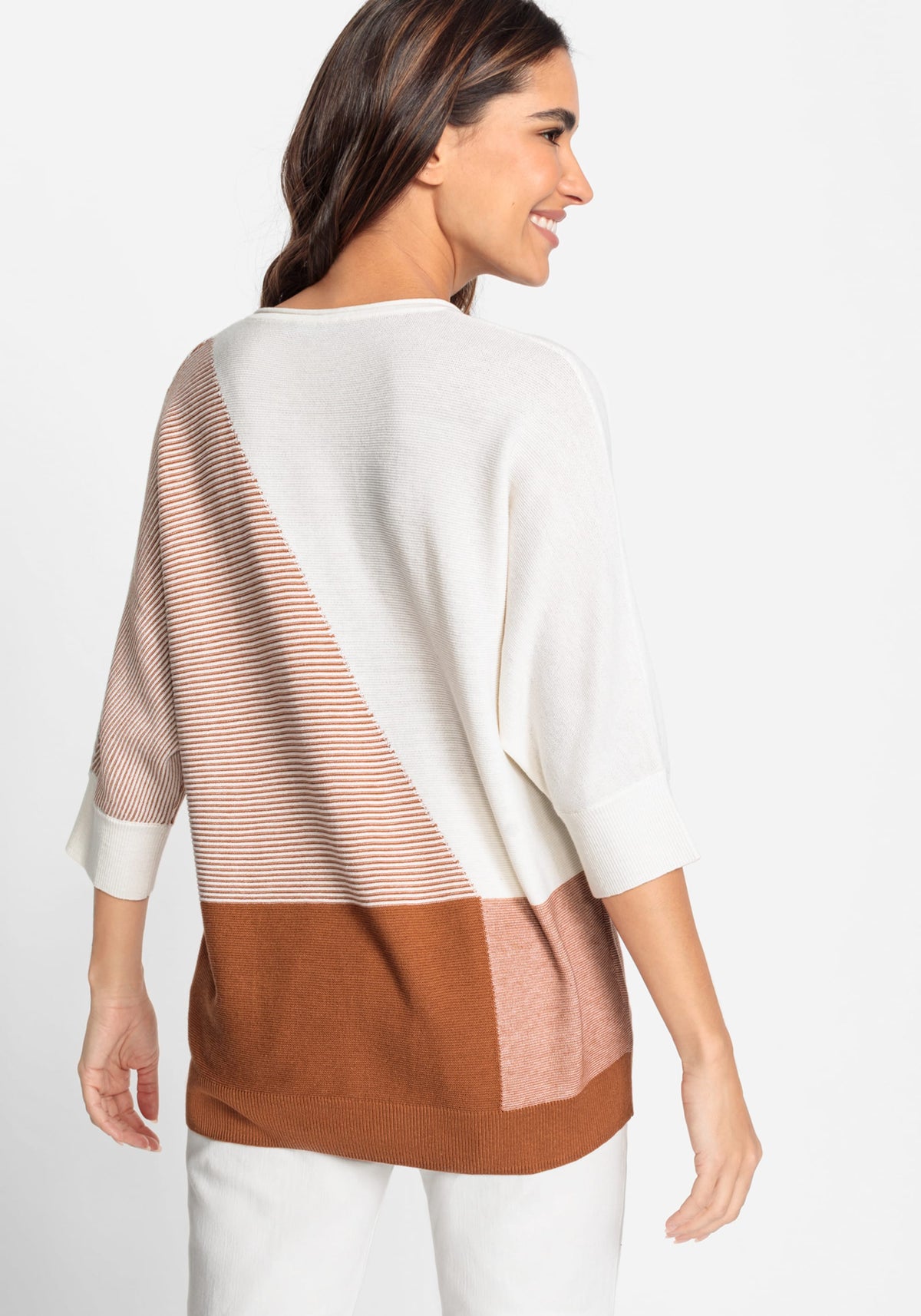 Cotton Blend Elbow Sleeve Asymmetric Pattern Pullover