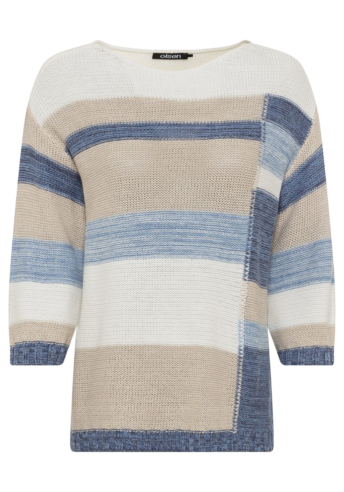 3/4 Sleeve Colour Block Boat Neck Sweater