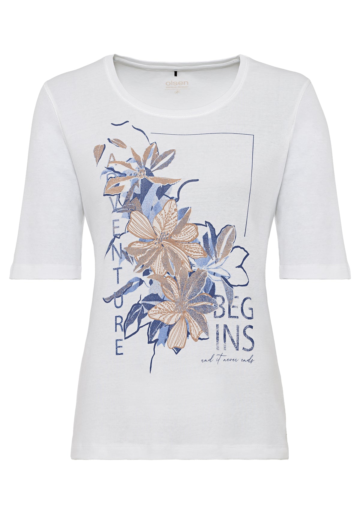 100% Cotton Short Sleeve Round Neck Lily Print T-Shirt