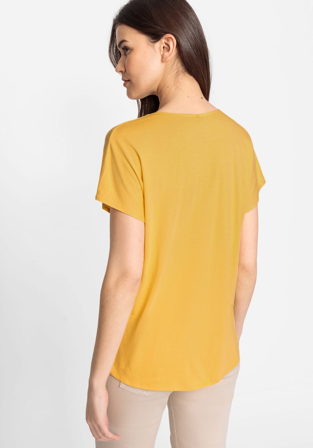 Cotton Blend Short Dolman Sleeve V-neck T-Shirt containing TENCEL™ Modal