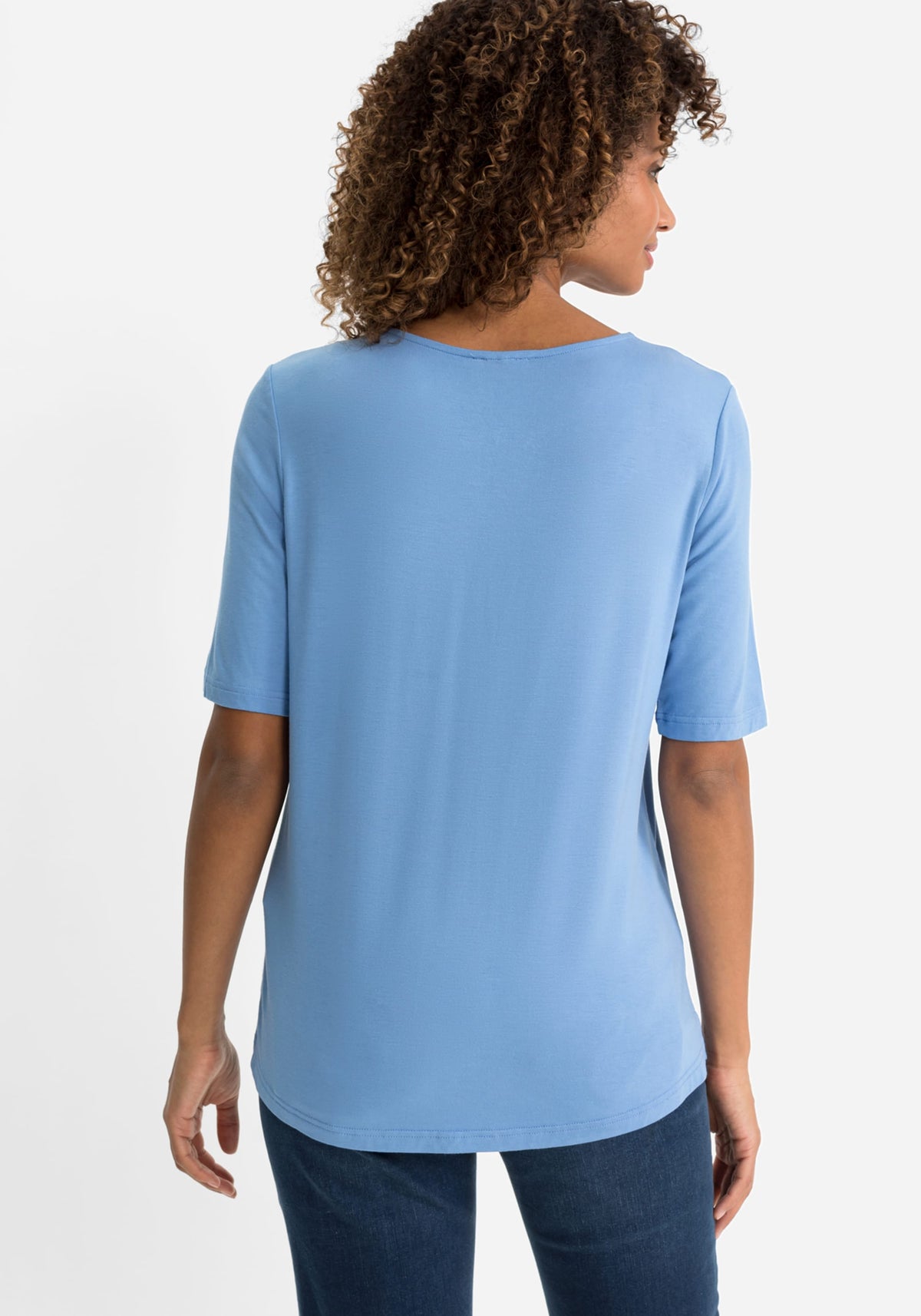 Short Sleeve Solid Tee with Keyhole Neckline