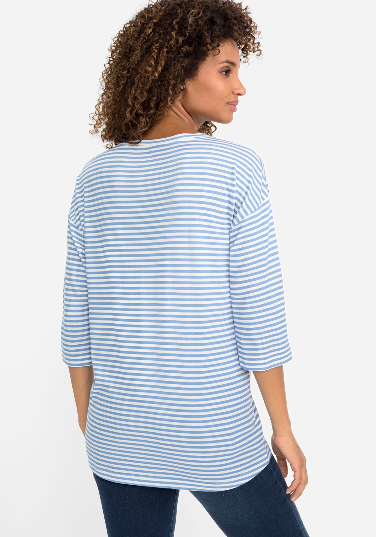 3/4 Sleeve Stripe and Placement Print T-Shirt containing TENCEL™ Modal