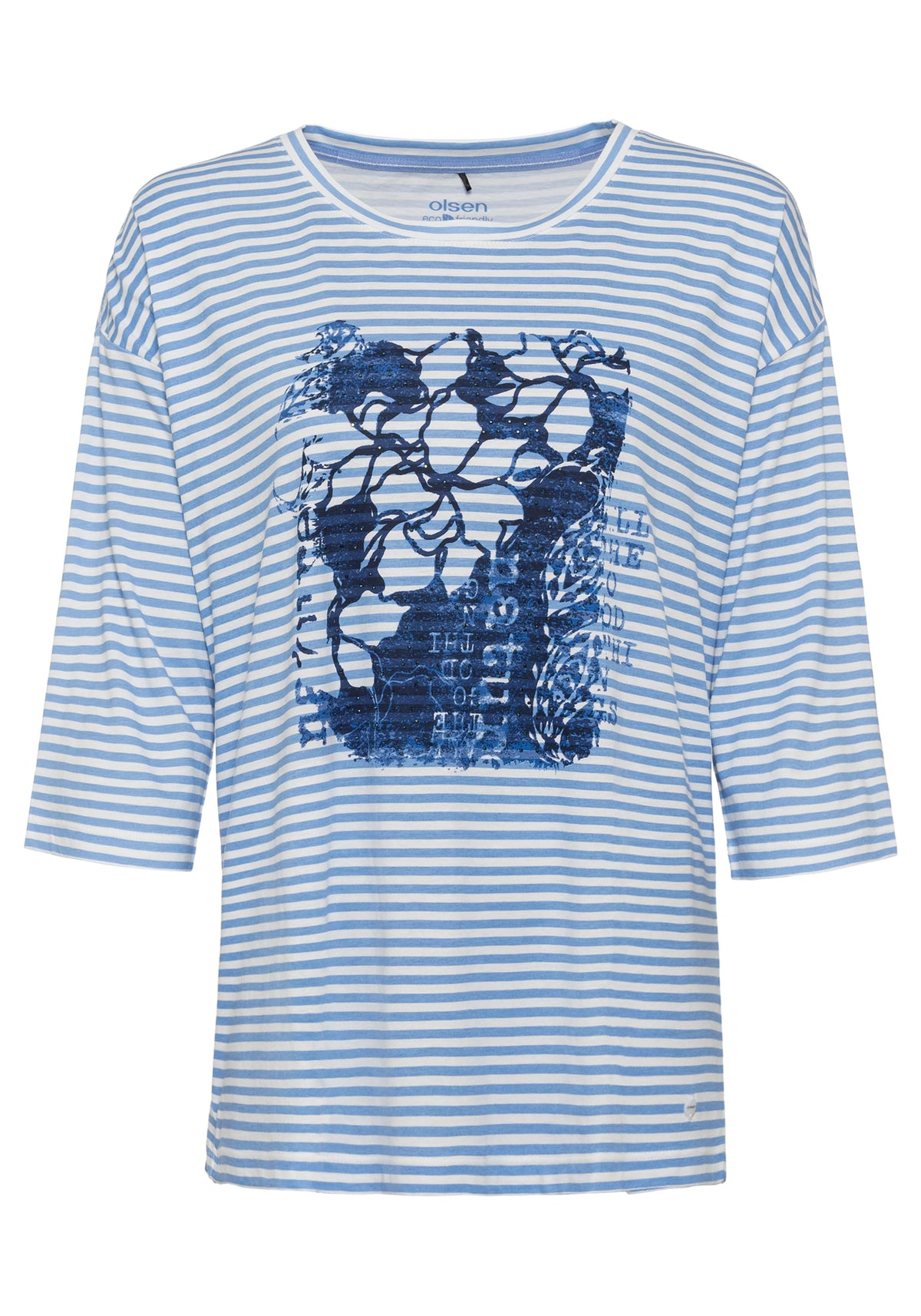 3/4 Sleeve Stripe and Placement Print T-Shirt containing TENCEL™ Modal