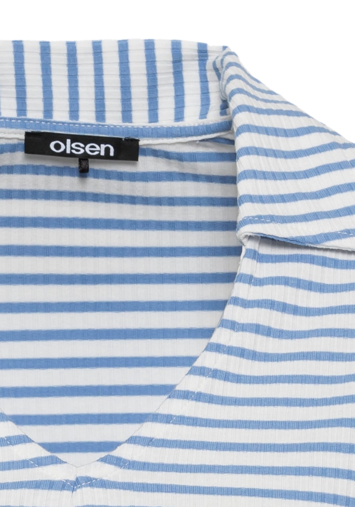 Cotton Blend 3/4 Sleeve Stripe Collared V-Neck T-Shirt
