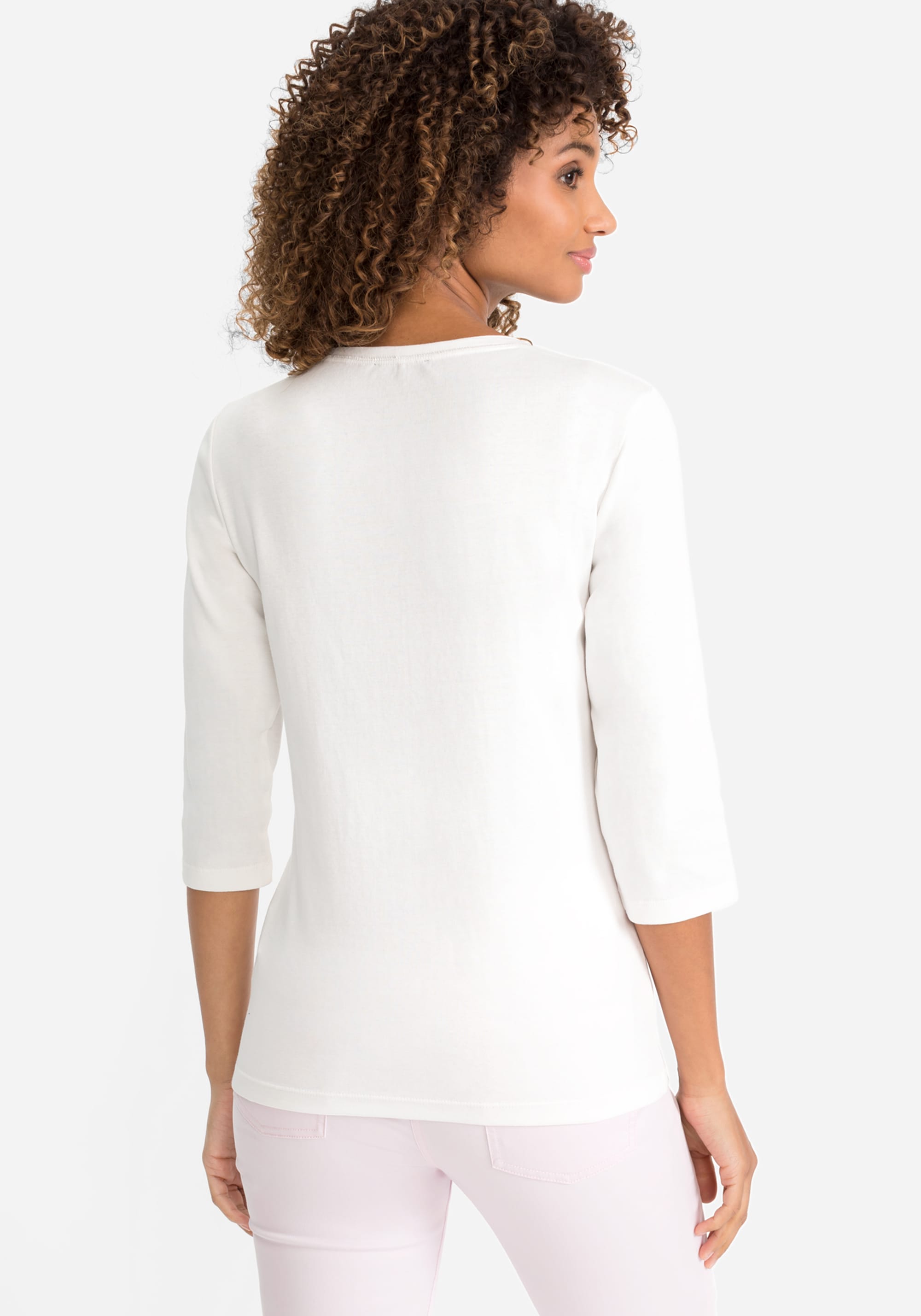 Cotton 3/4 Sleeve Placement Print T-Shirt - Olsen Fashion Canada