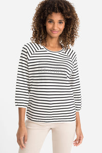 100% Cotton 3/4 Sleeve Stripe and Embellished T-Shirt