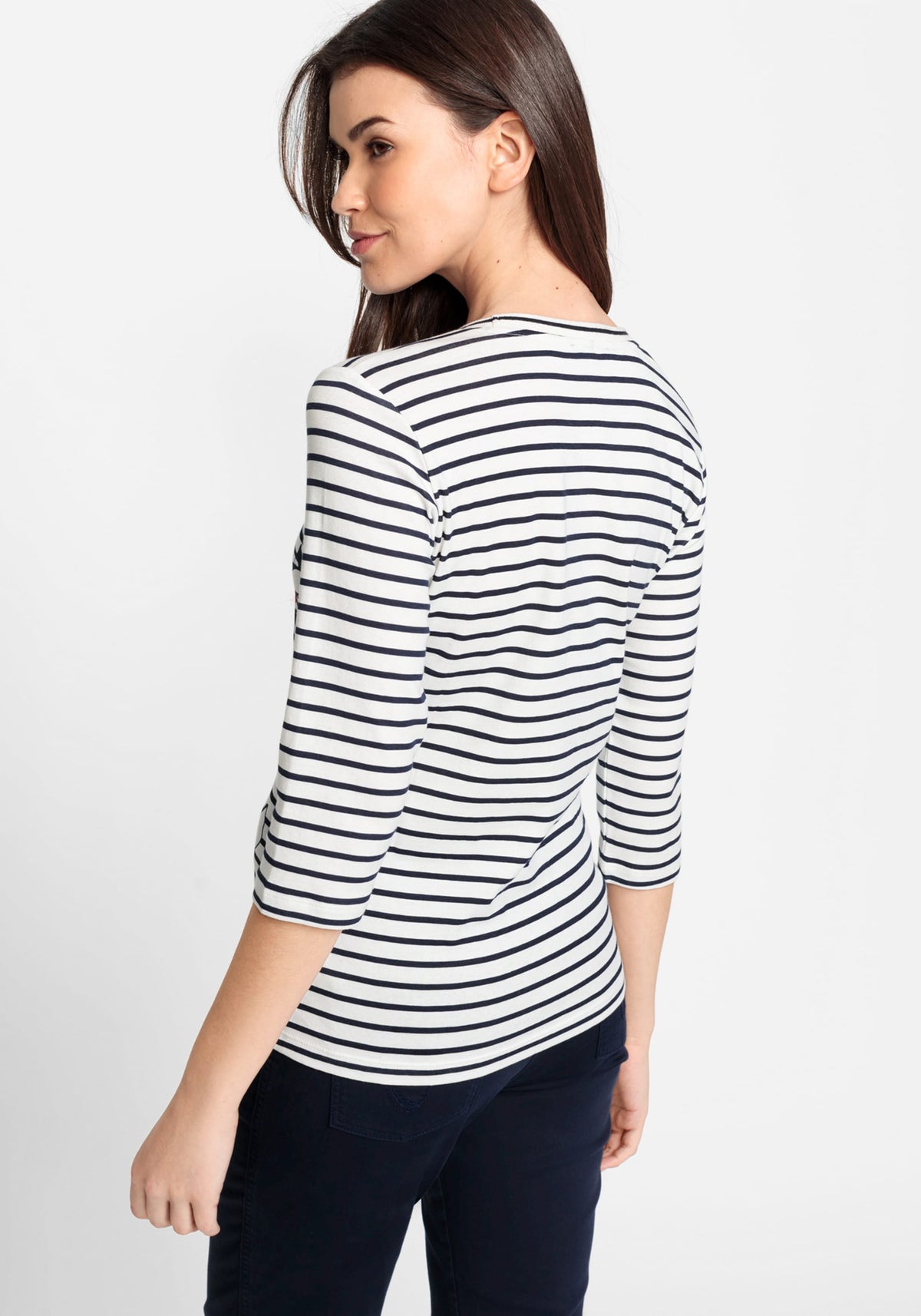 100% Cotton 3/4 Sleeve Stripe and Placement Print T-Shirt
