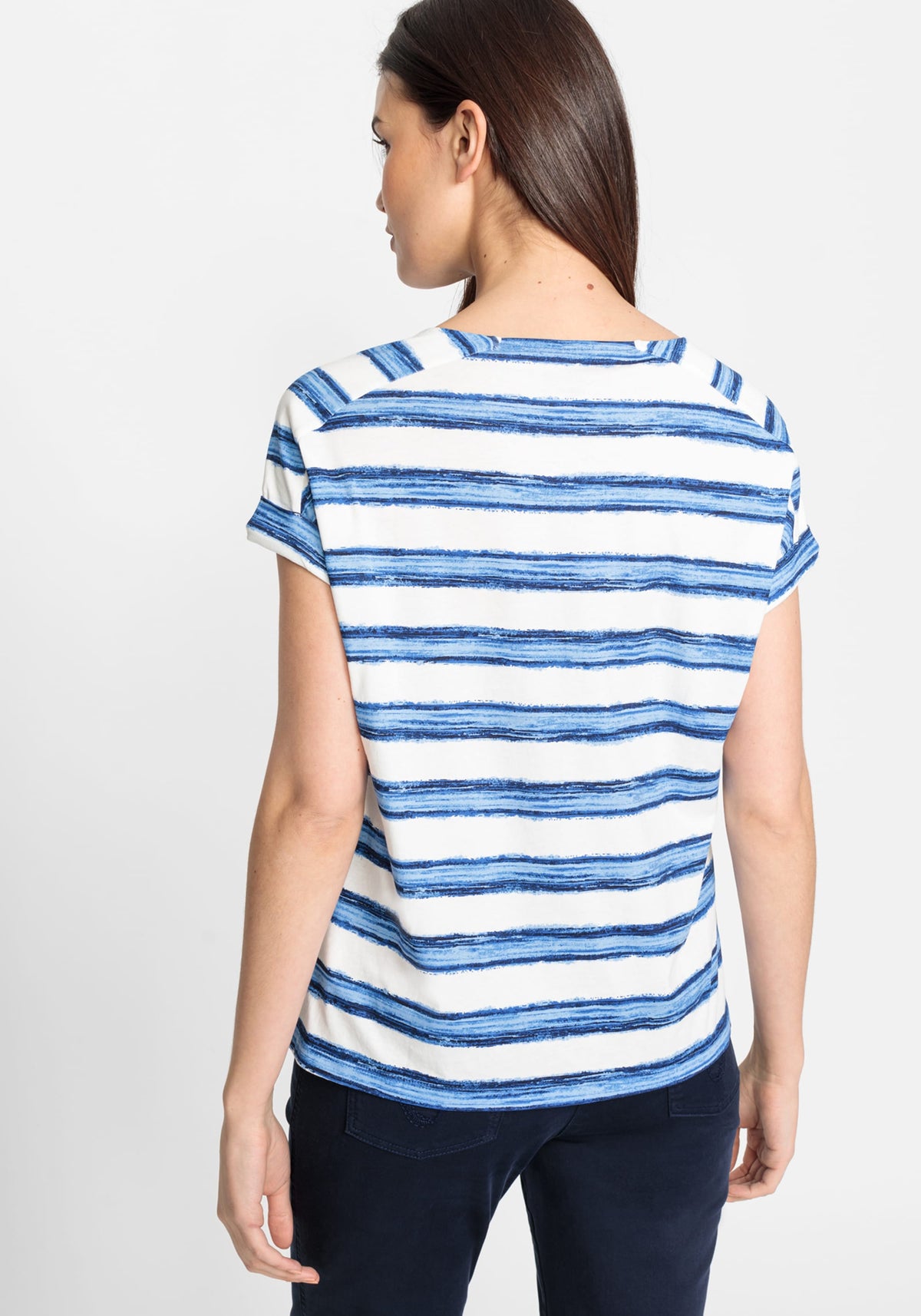 Cotton Blend Short Sleeve Placement Print Split V-Neck T-Shirt containing TENCEL™ Modal