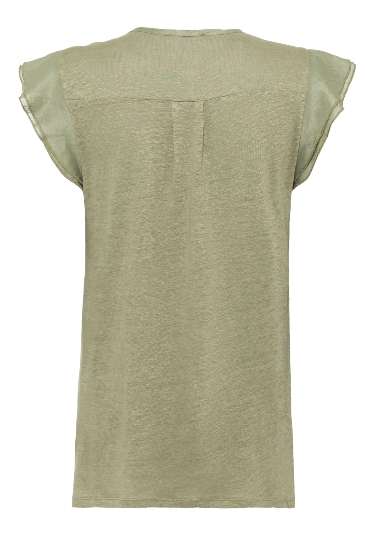 Linen Ruffle Cap Sleeve V-Neck T-Shirt