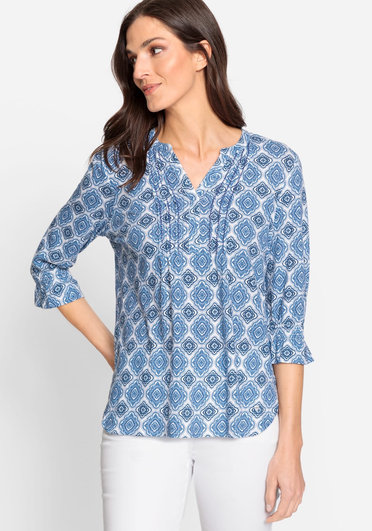 100% Organic Cotton 3/4 Sleeve Ornamental Tunic T-Shirt