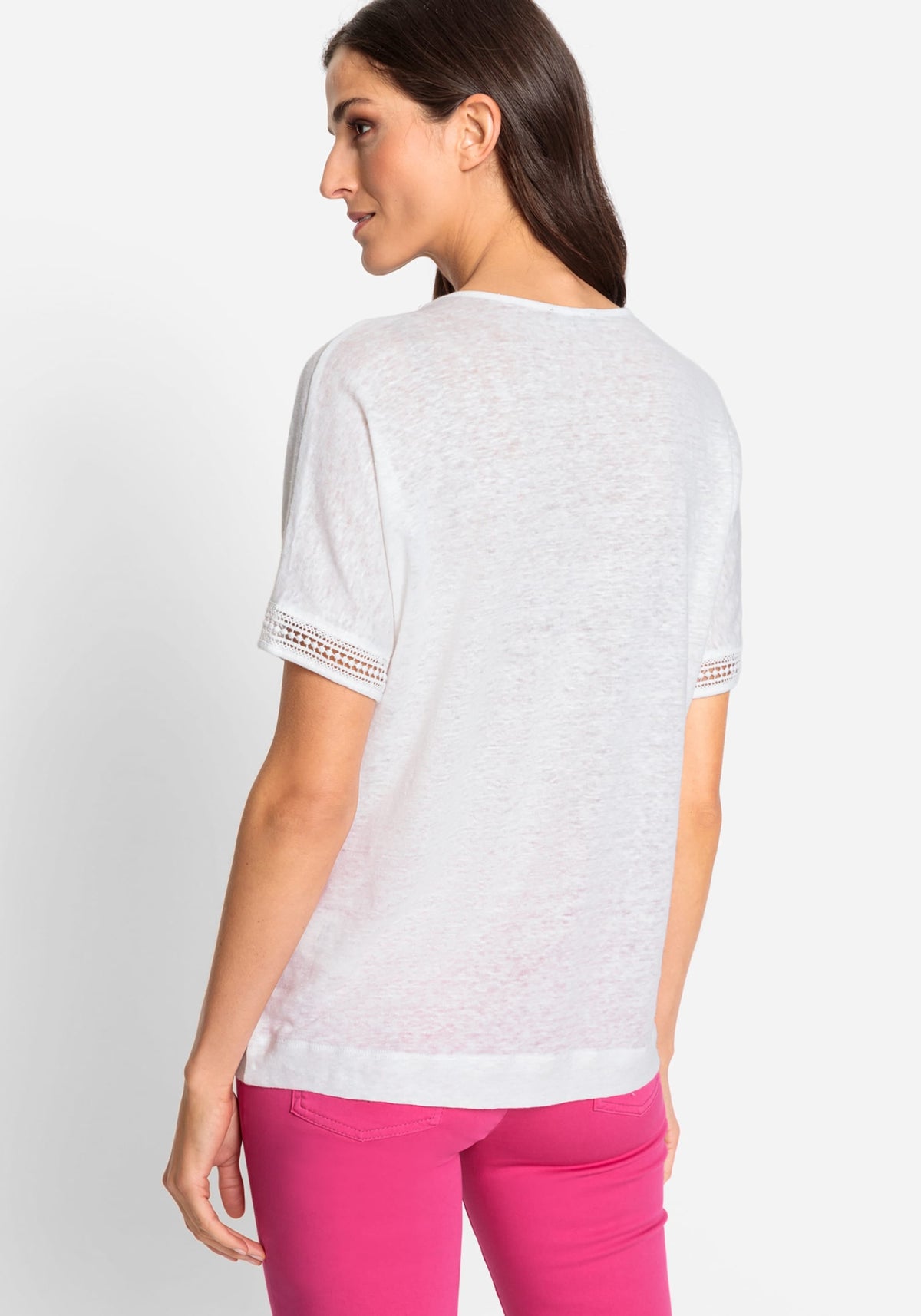 100% Linen Short Sleeve T-Shirt with Lace Trim