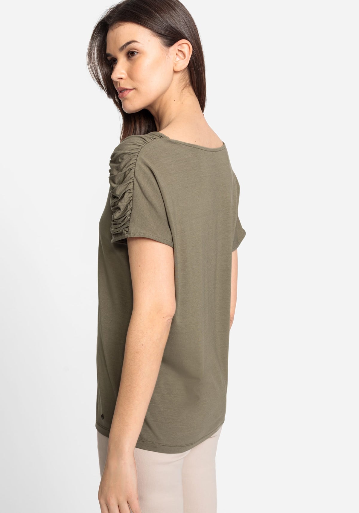Short Sleeve T-Shirt with Shoulder Ruching containing LENZING™ ECOVERO™ Viscose