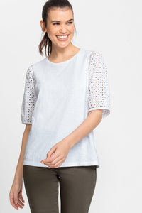 100% Cotton Broderie Anglaise Sleeve Top
