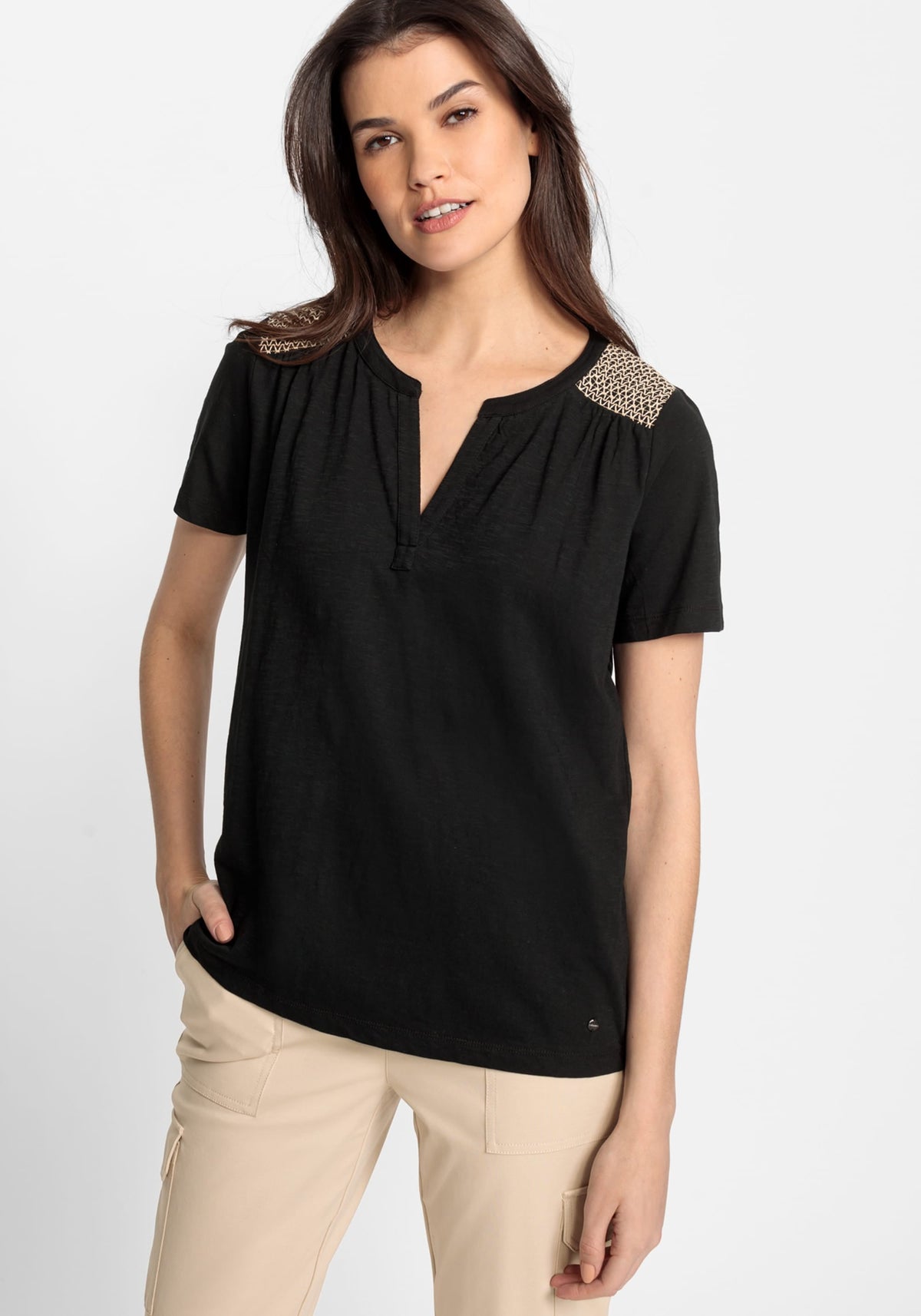 100% Organic Cotton Short Sleeve Tunic T-Shirt with Embroidered Detail