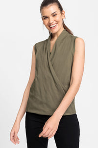 Cotton Blend Sleeveless V-Neck Wrap Front Shirt