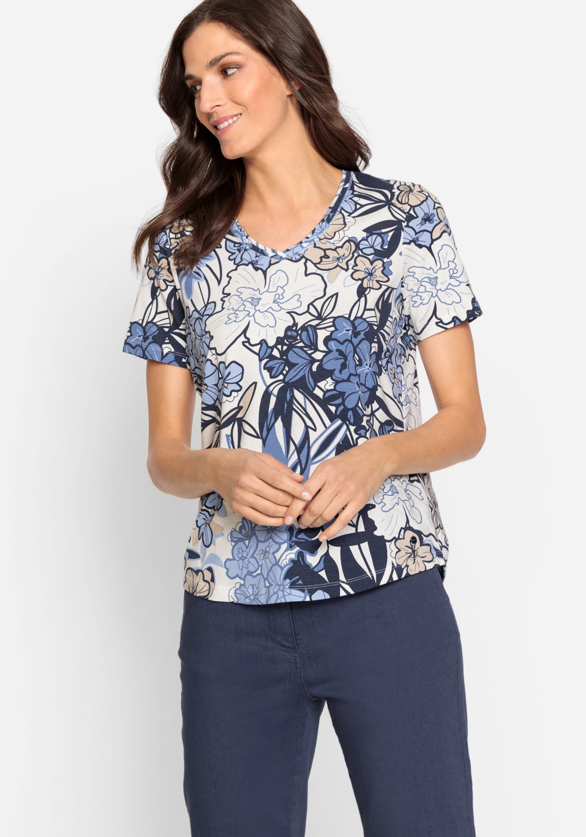 Cotton Blend Short Sleeve Allover Floral Print T-Shirt