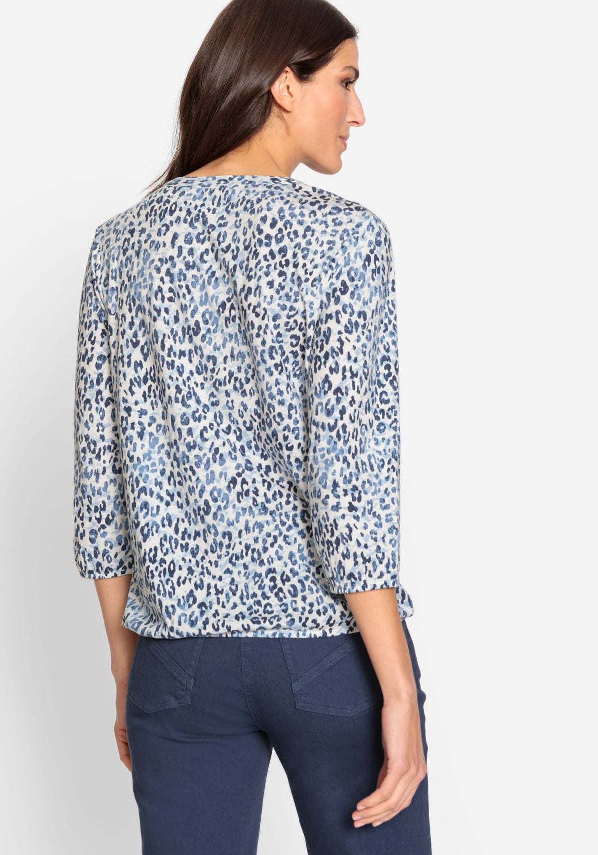 Cotton Blend 3/4 Sleeve Leopard Print Tunic T-Shirt containing TENCEL™ Modal