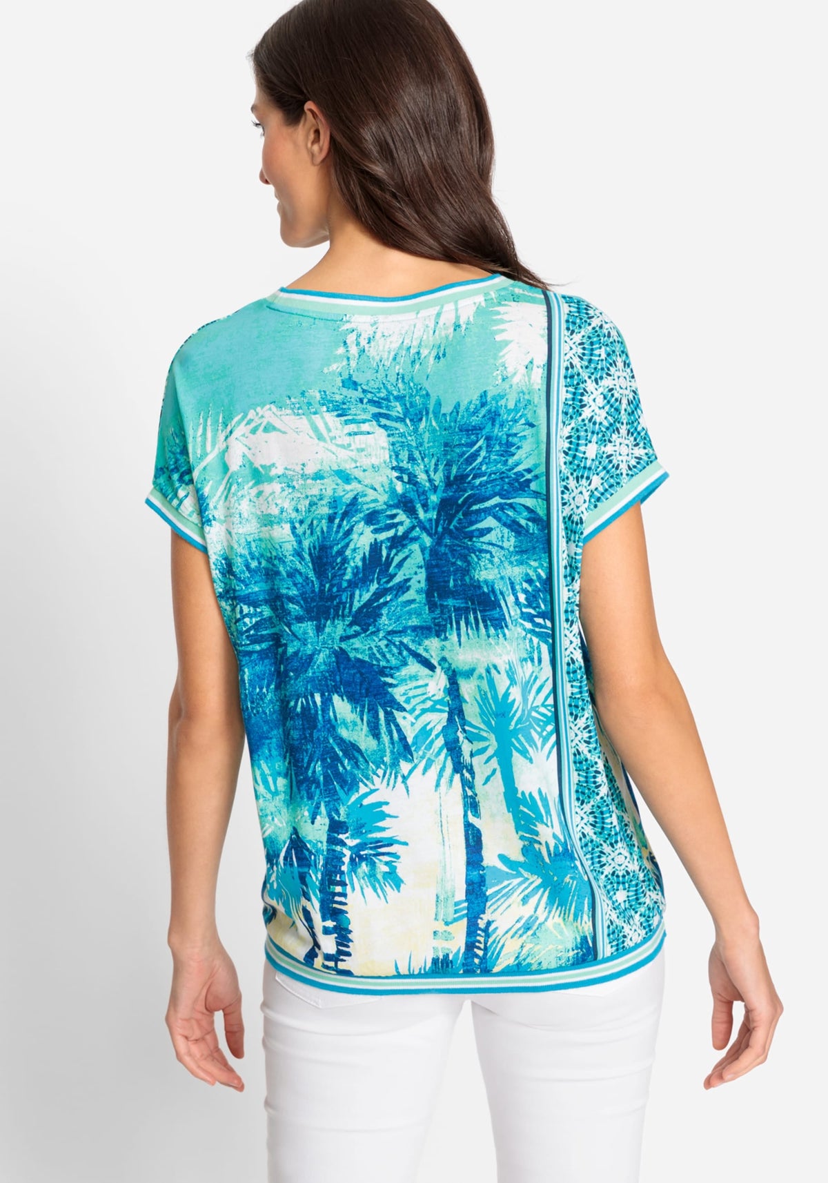 Cotton Blend Short Sleeve Boat Neck Multi Print T-Shirt containing TENCEL™ Modal