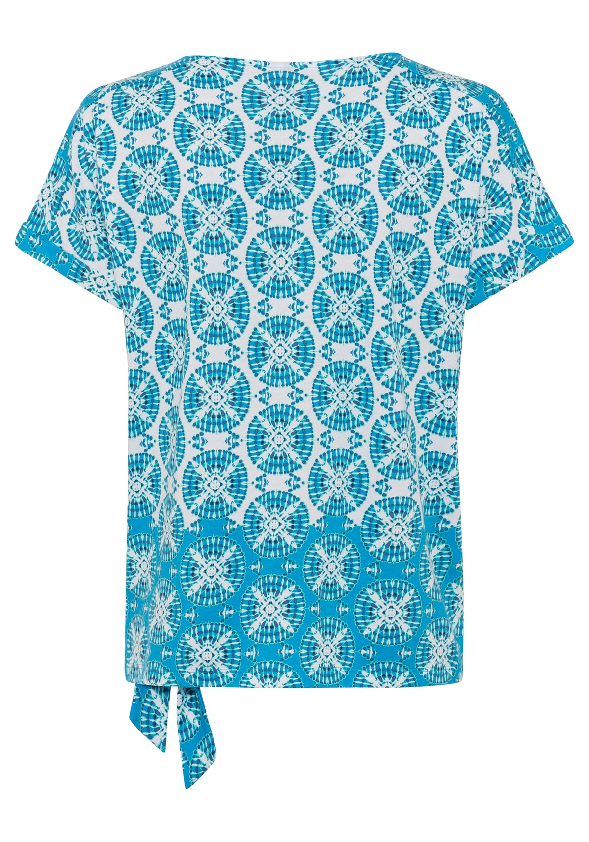 Cotton Blend Short Sleeve Split Neck Ornamental Print T-Shirt containing TENCEL™ Modal