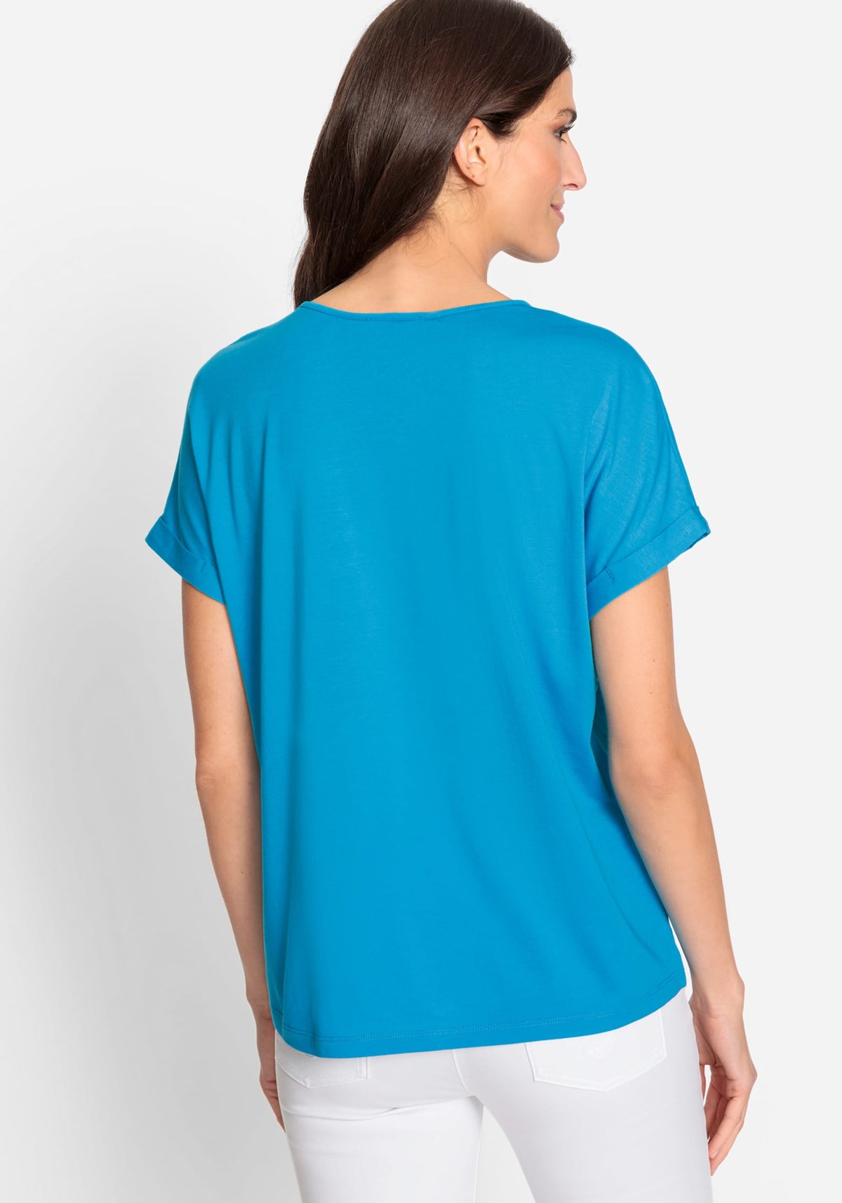 Cotton Linen Short Sleeve Keyhole Neckline T-Shirt containing TENCEL™ Modal