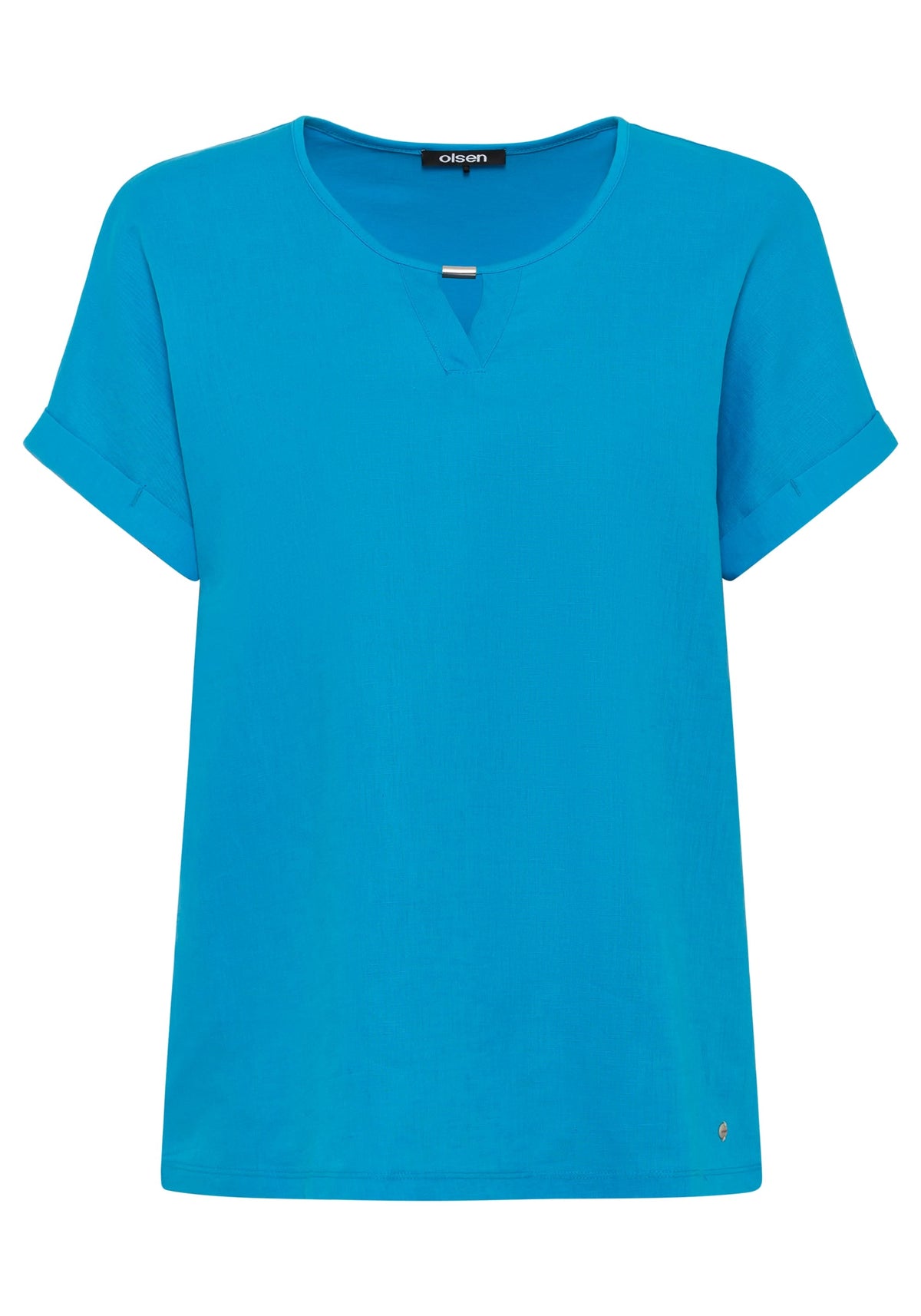 Cotton Linen Short Sleeve Keyhole Neckline T-Shirt containing TENCEL™ Modal