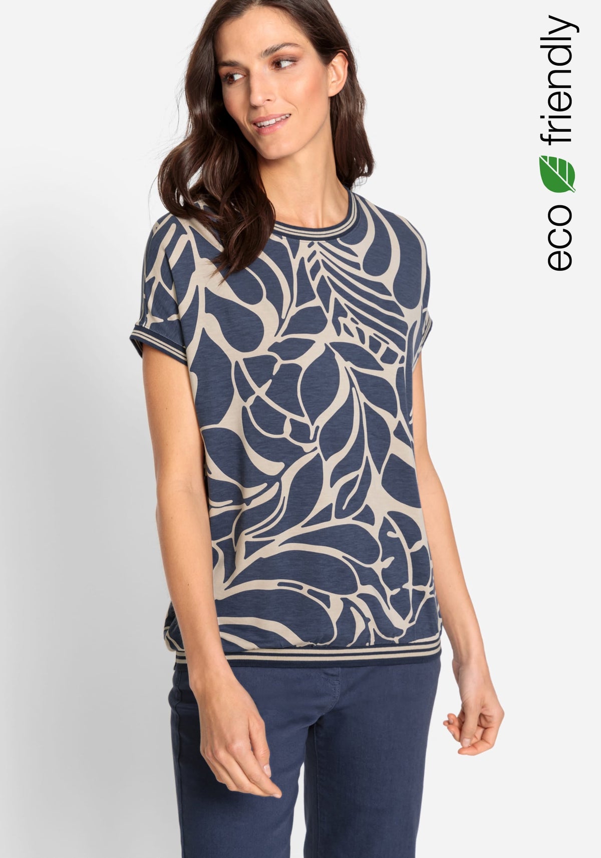 Short Sleeve Allover Leaf Print T-Shirt containing LENZING™ ECOVERO™ Viscose