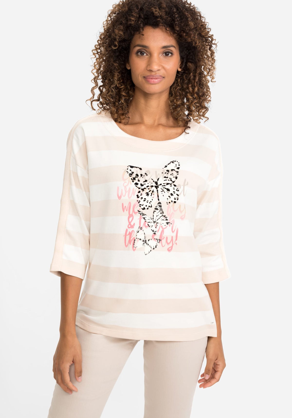 100% Cotton 3/4 Sleeve Placement Print Jersey Knit Top