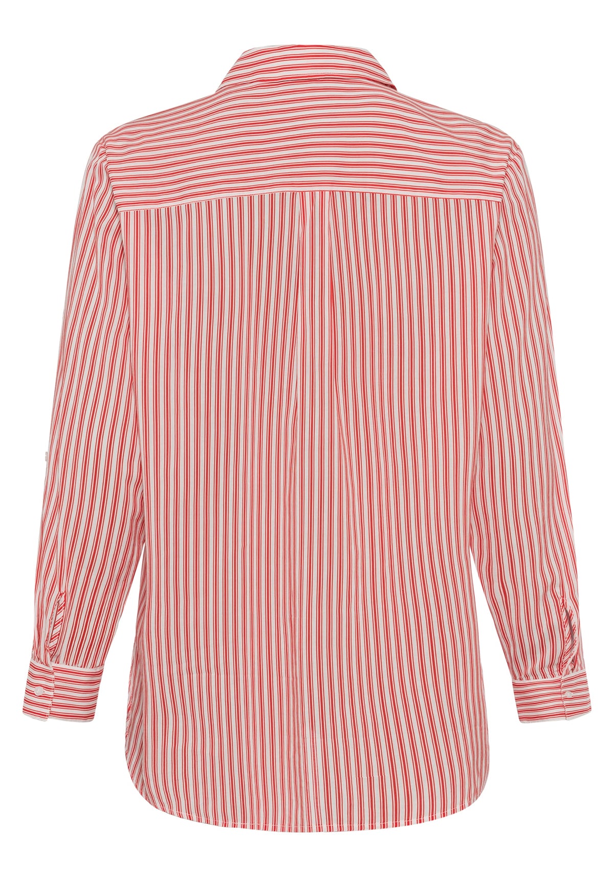 Cotton Blend Long Sleeve Striped Shirt with Roll Tab Sleeve Detail