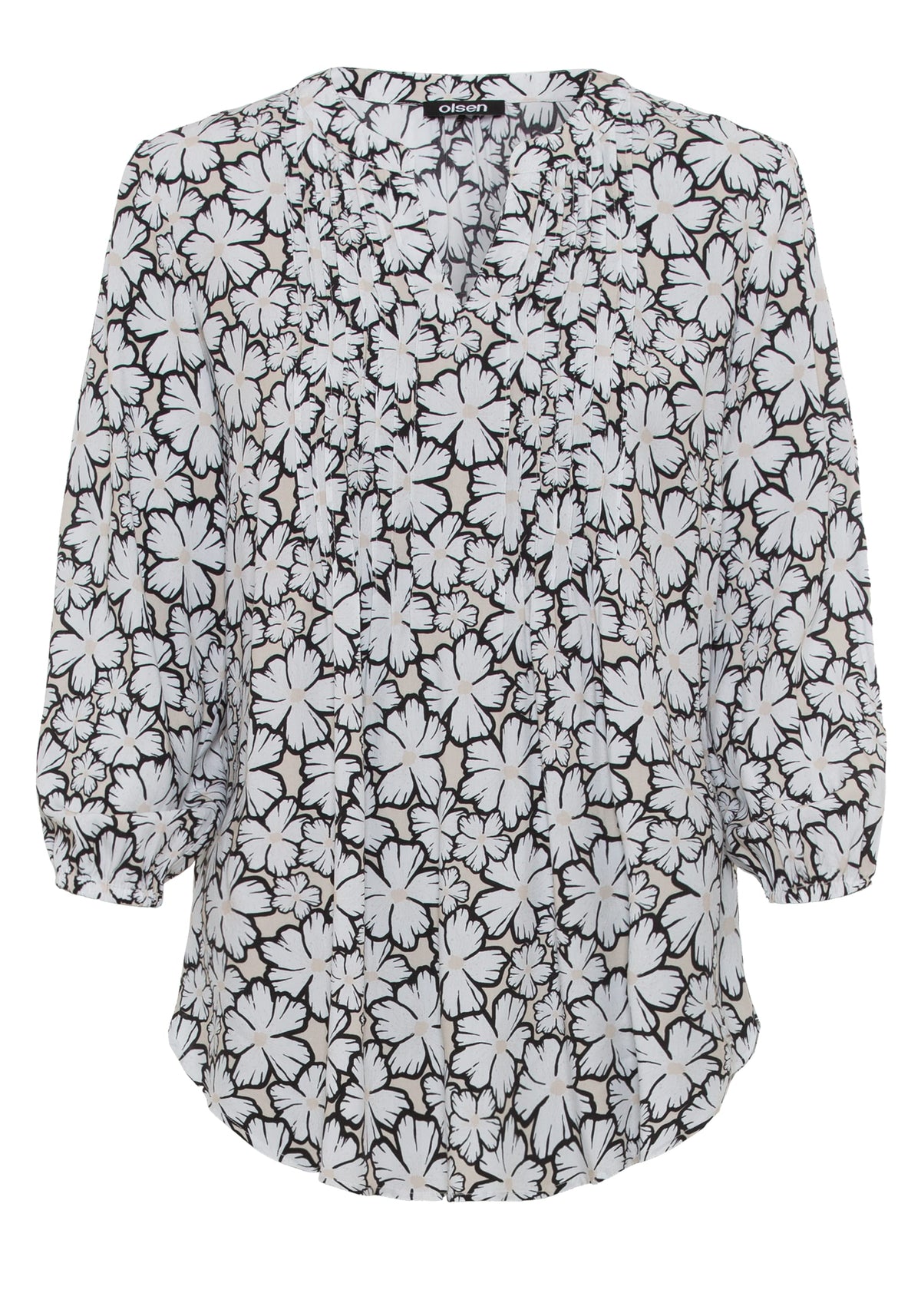 3/4 Sleeve Floral Print Tunic Blouse