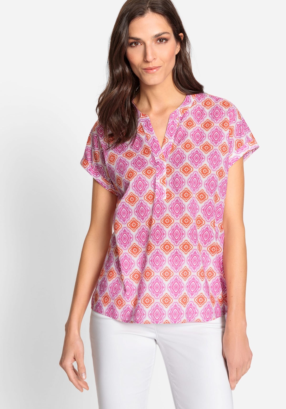 100% Cotton Short Sleeve Ornamental Print Tunic T-Shirt