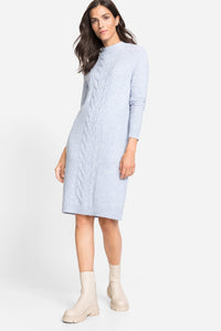 Long Sleeve Cable Front Funnel Neck Sweater Dress