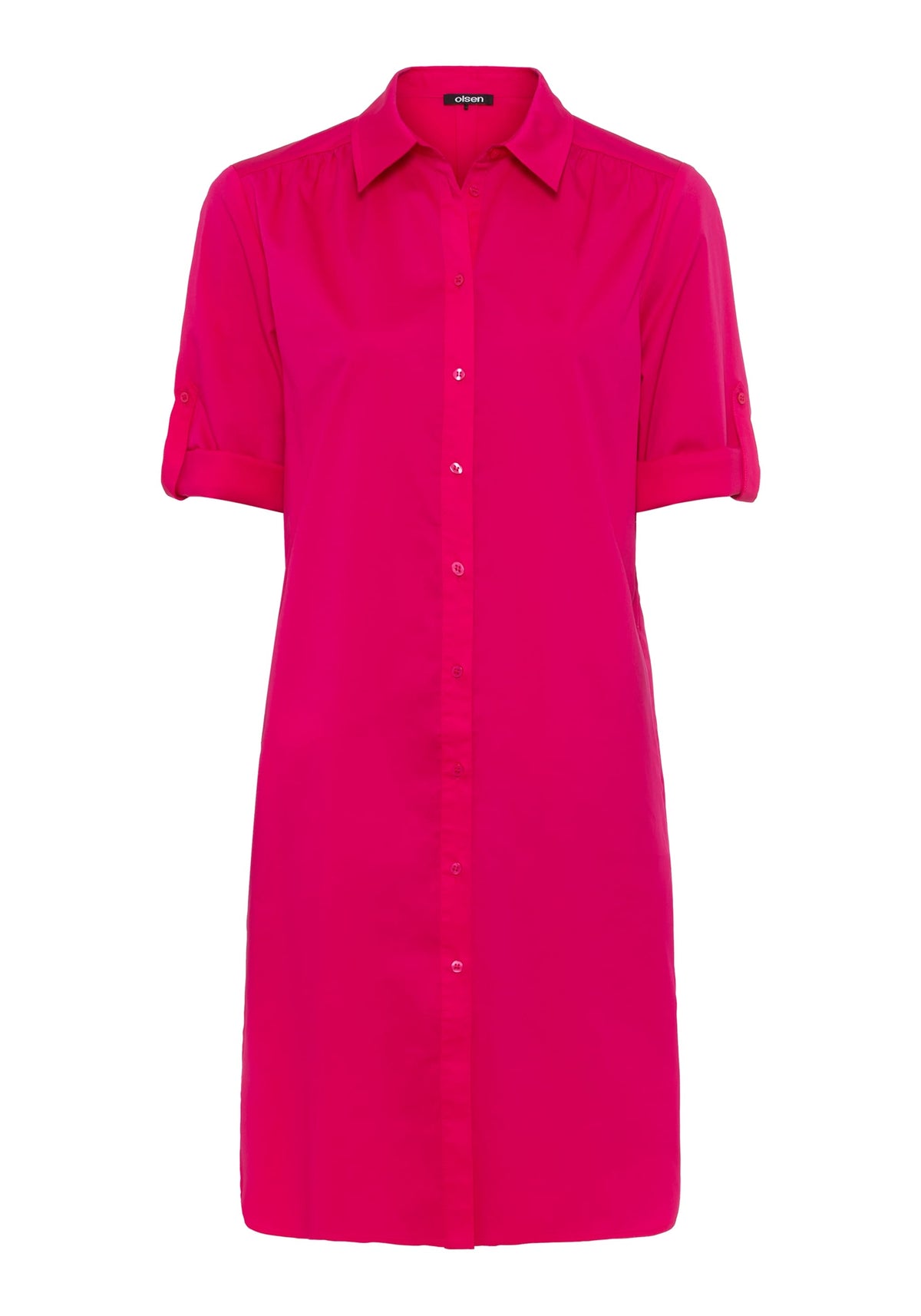 Cotton Blend 3/4 Sleeve Poplin Shirt Dress