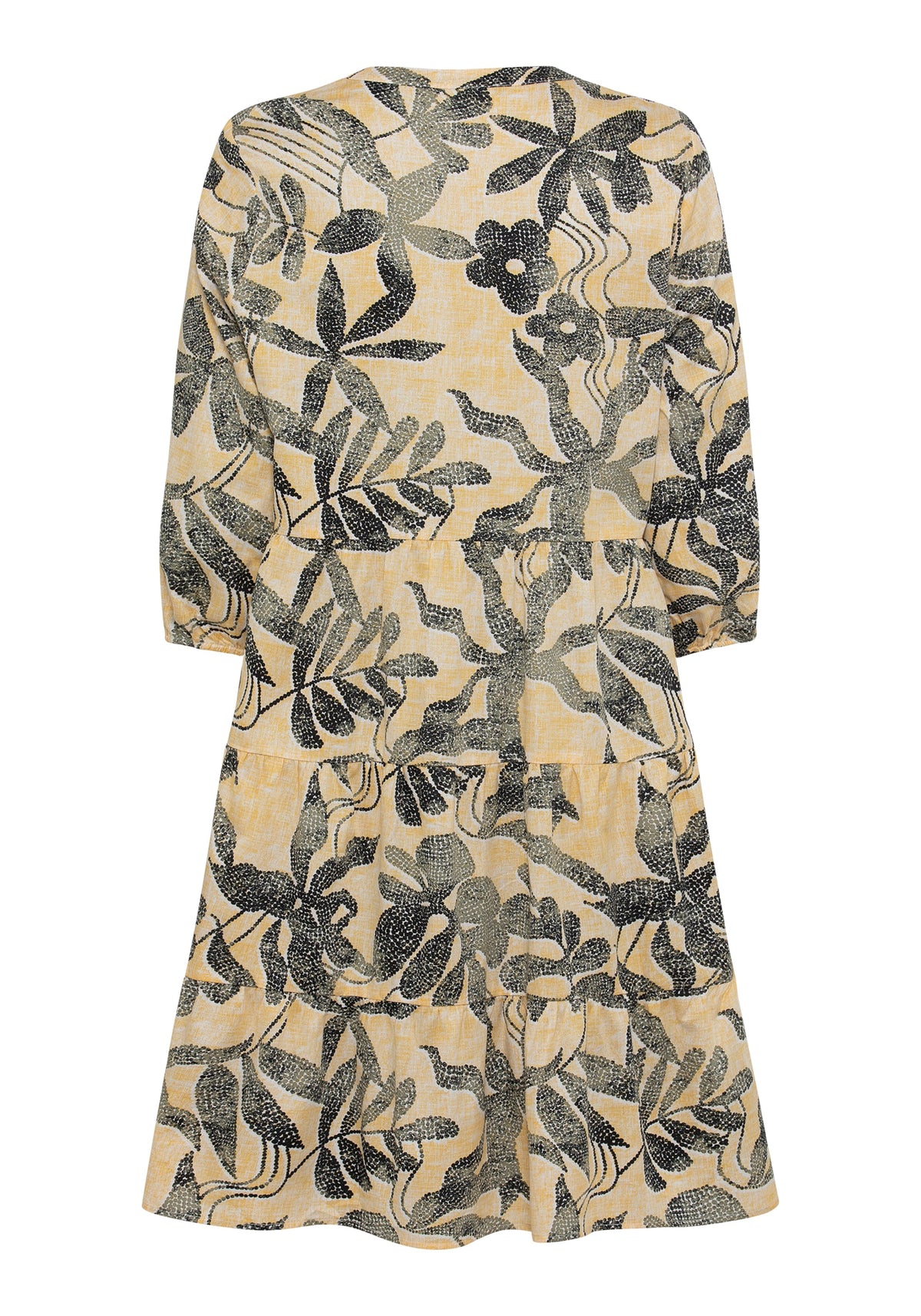 100% Cotton 3/4 Sleeve Jungle Leaf Print Tiered Tunic Dress