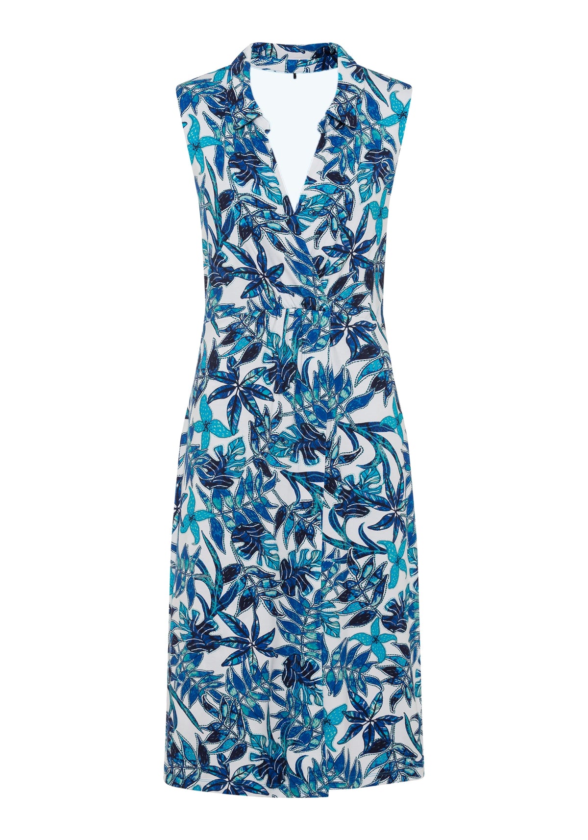 Sleeveless Tropic Floral Faux Wrap Dress containing LENZING™ ECOVERO™