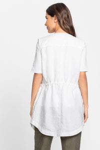 100% Cotton Vibrant Palm Print Collarless Shirt Dress
