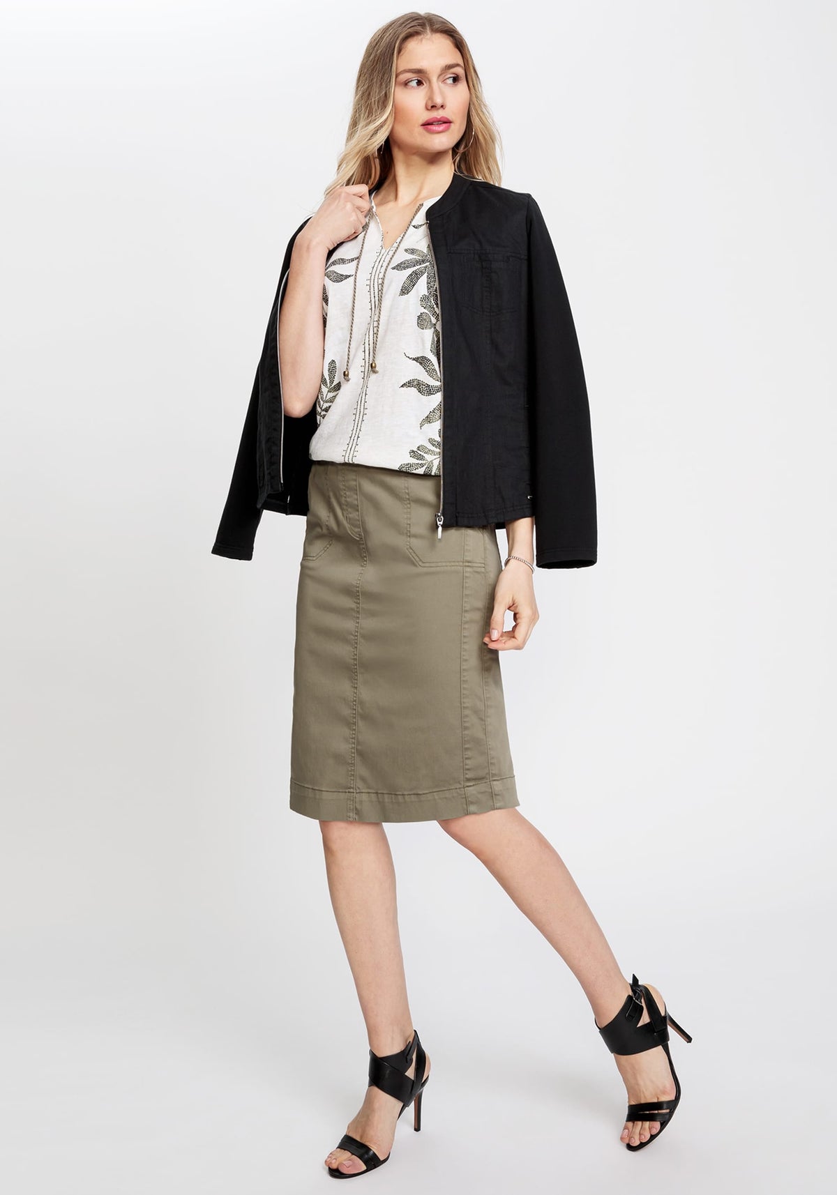 Cotton Blend Power Stretch Twill Pull-On Skirt